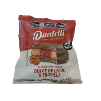 Alfajor "Dantelli" de dulce de leche y dulce de frutilla 40 gr