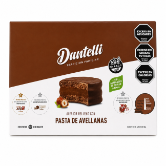 Caja Alfajor "Dantelli" relleno con pasta de avellana x 12 u de 50gr