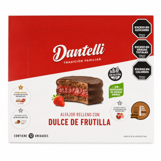 Caja Alfajor "Dantelli" de dulce frutilla x 12 u de 40gr